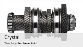  Presentation with mechanical gear - Slide set consisting of mechanical - gear metal wheels isolated background and a white colored foreground