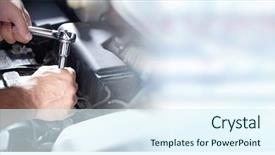  Presentation with mechanic repair - PPT layouts enhanced with mechanical - hands of car mechanic background and a sky blue colored foreground