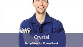  Presentation with auto - Audience pleasing presentation theme consisting of mechanical - handsome auto mechanic on white backdrop and a ocean colored foreground