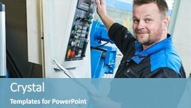  Presentation with cnc - PPT layouts with mechanical - industrial worker operating cnc turning background and a teal colored foreground