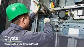  Presentation with elevator - Amazing slides having mechanical - lift machinist adjusting elevator mechanism backdrop and a gray colored foreground