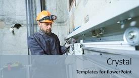  Presentation with elevator - Slides consisting of mechanical - machinist with spanner adjusting lift background and a light blue colored foreground