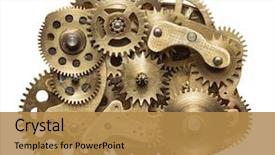  Presentation with gears - Audience pleasing slides consisting of mechanical - metal collage of clockwork gears backdrop and a gold colored foreground