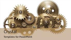  Presentation with gears - PPT layouts with mechanical - metal collage of clockwork gears background and a coral colored foreground