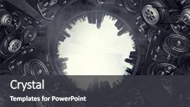  Presentation with mechanical gear - Colorful slide set enhanced with mechanical - metal gear mechanism mixed media backdrop and a dark gray colored foreground
