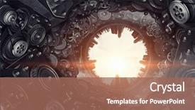  Presentation with gear - Colorful presentation theme enhanced with mechanical - metal gear mechanism mixed media backdrop and a coral colored foreground