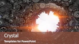  Presentation with mechanical gear - Presentation design having mechanical - metal gear mechanism mixed media background and a tawny brown colored foreground