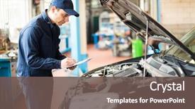  Presentation with mechanic - Colorful slide deck enhanced with mechanical - portrait of a mechanic writing backdrop and a dark gray colored foreground