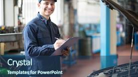  Presentation with mechanic - Slide deck with mechanical - portrait of a mechanic writing background and a ocean colored foreground