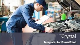  Presentation with mechanic - Presentation theme featuring mechanical - portrait of a mechanic background and a dark gray colored foreground