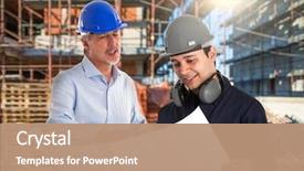  Presentation with construction site construction - Cool new slide deck with mechanical - portrait of workers backdrop and a coral colored foreground