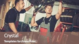  Presentation with auto repair - Amazing slides having mechanical - professional car mechanics working backdrop and a coral colored foreground