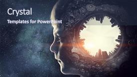  Presentation with mechanical gear mechanism team work - Audience pleasing theme consisting of mechanical 3d - metal gear mechanism backdrop and a tawny brown colored foreground