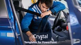  Presentation with car seat - PPT layouts featuring mechanical strenght - male mechanic examining car seat background and a  colored foreground