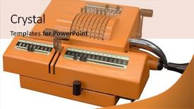  Presentation with mechanical - Colorful theme enhanced with mechanical crank - old orange manual calculator isolated backdrop and a  colored foreground