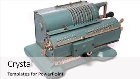  Presentation with mechanical - Colorful slides enhanced with mechanical crank - vintage calculator on a white backdrop and a white colored foreground