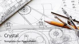  Presentation with design mechanical engineering - Colorful slides enhanced with mechanical design engineering - blueprint detail and drawing tools backdrop and a light gray colored foreground