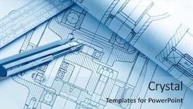  Presentation with industrial - Presentation theme enhanced with mechanical design engineering - industrial drawing detail and several background and a light blue colored foreground