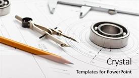  Presentation with design mechanical engineering - Audience pleasing slide deck consisting of mechanical design engineering - tools and papers with sketches backdrop and a light gray colored foreground