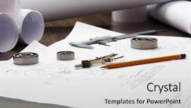  Presentation with design mechanical engineering - Beautiful presentation theme featuring mechanical design engineering - tools and papers with sketches backdrop and a light gray colored foreground