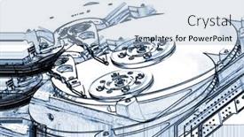  Presentation with mechanical - Audience pleasing presentation design consisting of mechanical-drawing-style-photo-iluustration backdrop and a light blue colored foreground