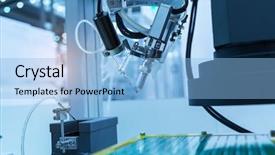 Presentation with cnc machine - Colorful PPT theme enhanced with mechanical electronics - pcb processing on cnc machine backdrop and a light blue colored foreground