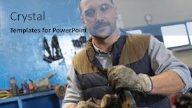  Presentation with mechanical - PPT layouts having mechanical-employee-working-in-workshop background and a teal colored foreground
