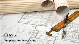  Presentation with architectural - Cool new presentation theme with mechanical engineering - architectural blueprints of new homes backdrop and a light gray colored foreground