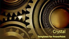  Presentation with gears - Presentation theme featuring mechanical engineering - closeup of three metal cog background and a tawny brown colored foreground