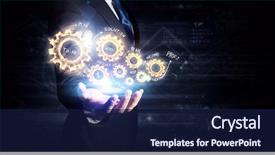  Presentation with mechanical engineering - Audience pleasing PPT theme consisting of mechanical engineering - concept of teamwork and cooperation backdrop and a navy blue colored foreground