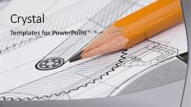  Presentation with mechanical engineering - Colorful theme enhanced with mechanical engineering - drawing detail and pencil close-up backdrop and a light gray colored foreground