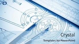  Presentation with mechanical engineering - PPT theme featuring mechanical engineering - industrial drawing detail and several background and a light blue colored foreground