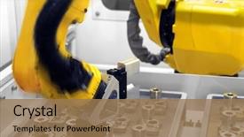  Presentation with robotic arm - Colorful PPT layouts enhanced with mechanical engineering - intelligent robotic arm at work backdrop and a coral colored foreground