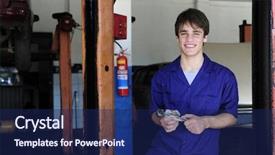  Presentation with mechanic - Slide deck having mechanical engineering - portrait of a car mechanic background and a navy blue colored foreground