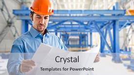  Presentation with reading - Slides featuring mechanical engineering - portrait of a site manager background and a light gray colored foreground