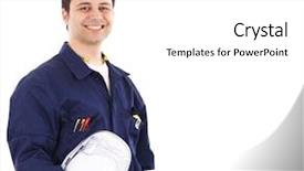  Presentation with worker - Theme having mechanical engineering - portrait of a young handsome background and a white colored foreground