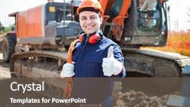  Presentation with construction site construction - PPT layouts consisting of mechanical engineering - portrait of an happy worker background and a dark gray colored foreground