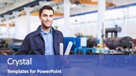 Presentation with industrial engineering - PPT theme enhanced with mechanical engineering - portrait of an industrial worker background and a ocean colored foreground