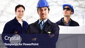  Presentation with mechanical - Cool new presentation theme with mechanical engineering - portrait of three smiling engineers backdrop and a navy blue colored foreground