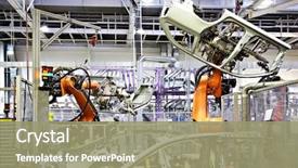  Presentation with mechanical engineering - Presentation design enhanced with mechanical engineering - robots in a car factory background and a coral colored foreground