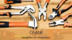  Presentation with tools - Cool new PPT theme with mechanical engineering - set of tools consisting backdrop and a yellow colored foreground