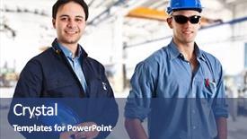  Presentation with mechanical - Presentation theme with mechanical engineering - smiling engineers at work background and a ocean colored foreground