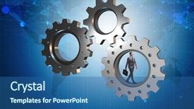  Presentation with mechanical engineering - Amazing PPT theme having mechanical engineering - teamwork concept with cogwheels backdrop and a ocean colored foreground