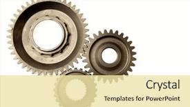  Presentation with mechanical engineering - Slide deck with mechanical engineering - three metal gears over white background and a blonde colored foreground