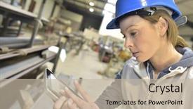  Presentation with mechanical engineering - Presentation having mechanical engineering - woman engineer in steel plant background and a mint green colored foreground