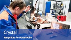  Presentation with worker - Cool new slides with mechanical engineering - worker in uniform checking quality backdrop and a ocean colored foreground