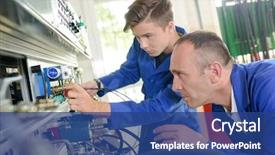  Presentation with mechanical engineering - Beautiful PPT theme featuring mechanical engineering apprentice backdrop and a ocean colored foreground