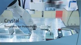  Presentation with factory machine - Amazing PPT theme having mechanical engineering molds - mobile phone mold in robotic backdrop and a light blue colored foreground