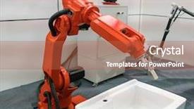  Presentation with factory machine - Presentation featuring mechanical engineering molds - robotic machine system factory background and a red colored foreground