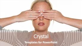  Presentation with closed - Colorful slide set enhanced with mechanical free - woman keeps her eyes closed backdrop and a coral colored foreground